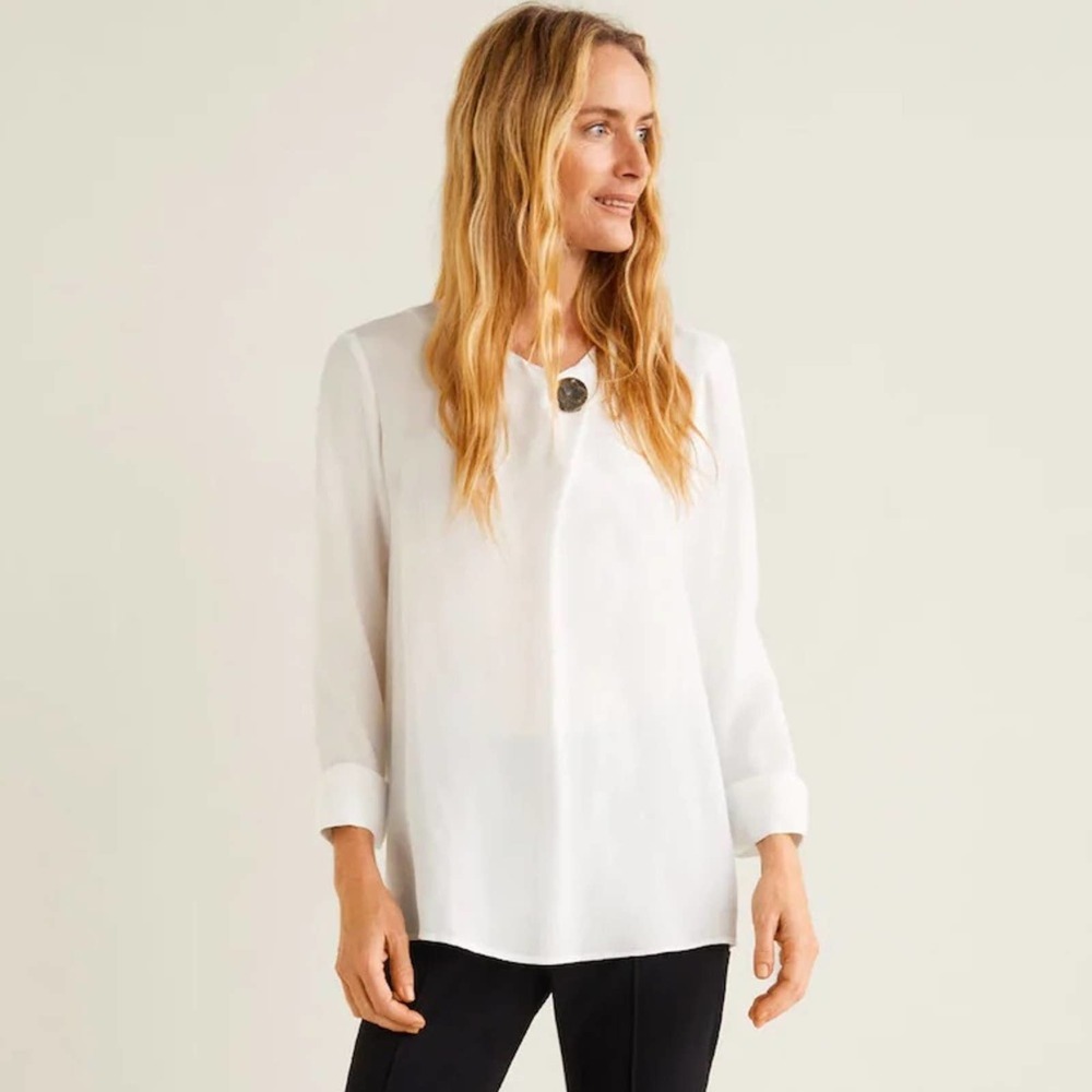 Mango White Blouse XS Button Soft Fabric